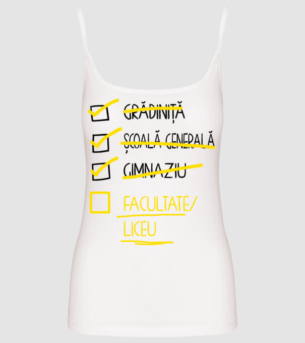 Cheklist educație - Gimnaziu alb model alb pe tricou
