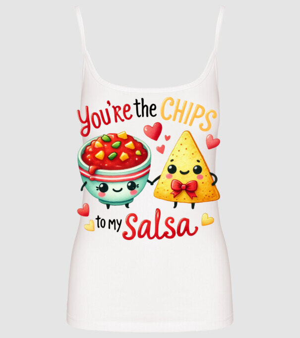 Chips to my Salsa model alb pe tricou