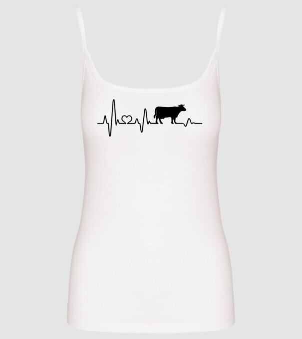 Cow Heartbeat model alb pe tricou
