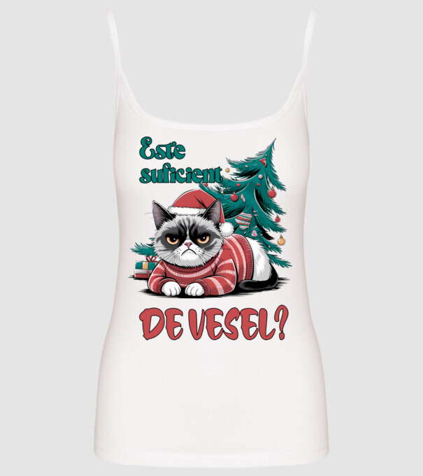 Este suficient de vesel? pisică Crăciun model alb pe tricou