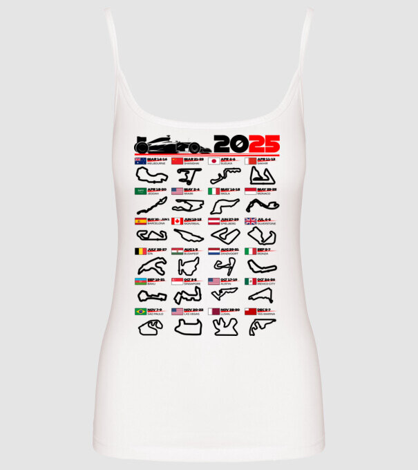F1 calendar 2025 model alb pe tricou