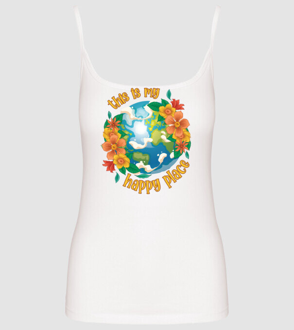 Happy Place model alb pe tricou