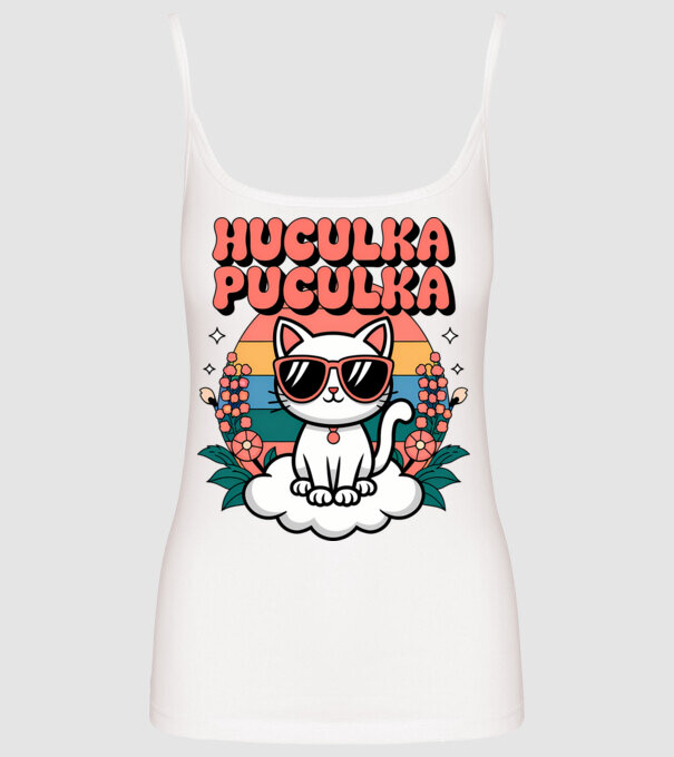 Huculka Puculka pisică 1 model alb pe tricou