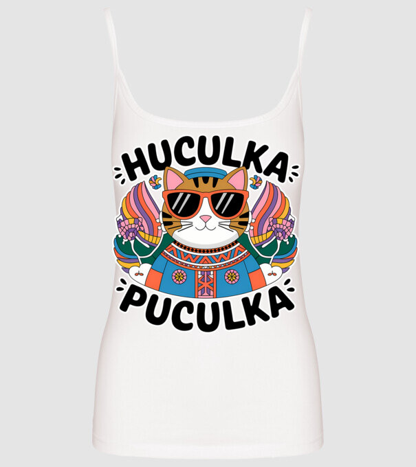 Huculka Puculka pisică 3 model alb pe tricou