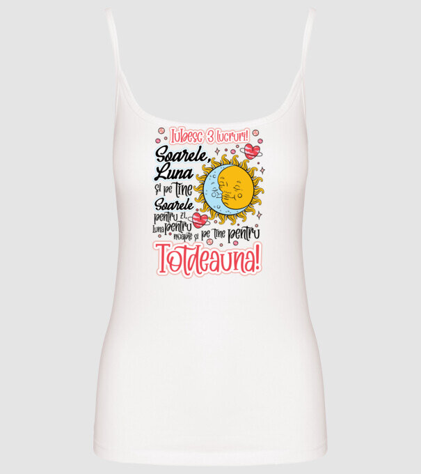 Iubesc 3 lucruri model alb pe tricou