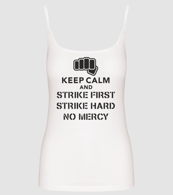 Keep calm and strike first cobra kai model alb pe tricou