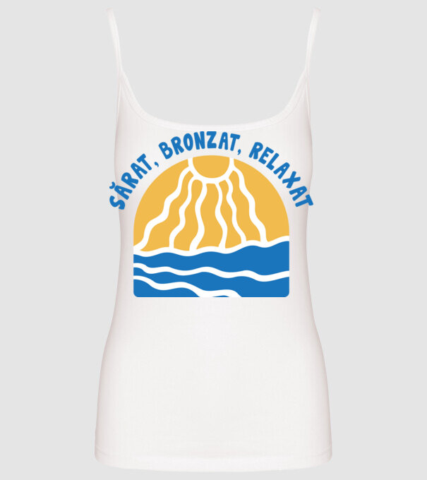 Sărat, bronzat, relaxat model alb pe tricou