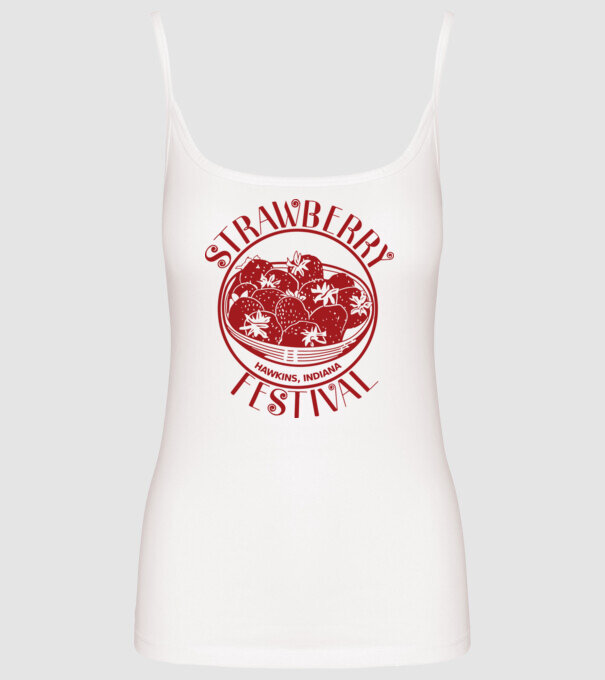 strawberry festival stranger things model alb pe tricou