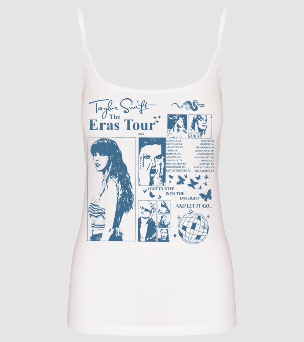 Taylor Swift ERAS print blue model alb pe tricou