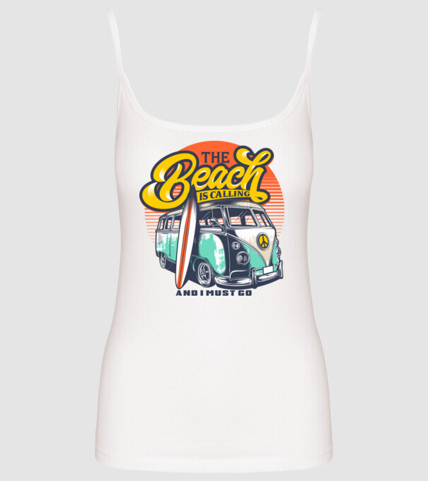 The Beach is Calling model alb pe tricou