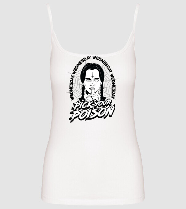 WEDNESDAY Pick your poison model alb pe tricou