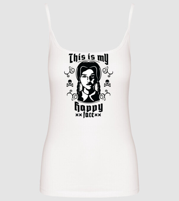 WEDNESDAY This is my happy face model alb pe tricou