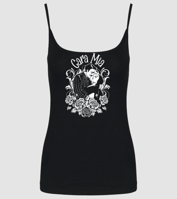 Addams family couple shirt Morticia and Gomez Cara Mia model negru pe tricou