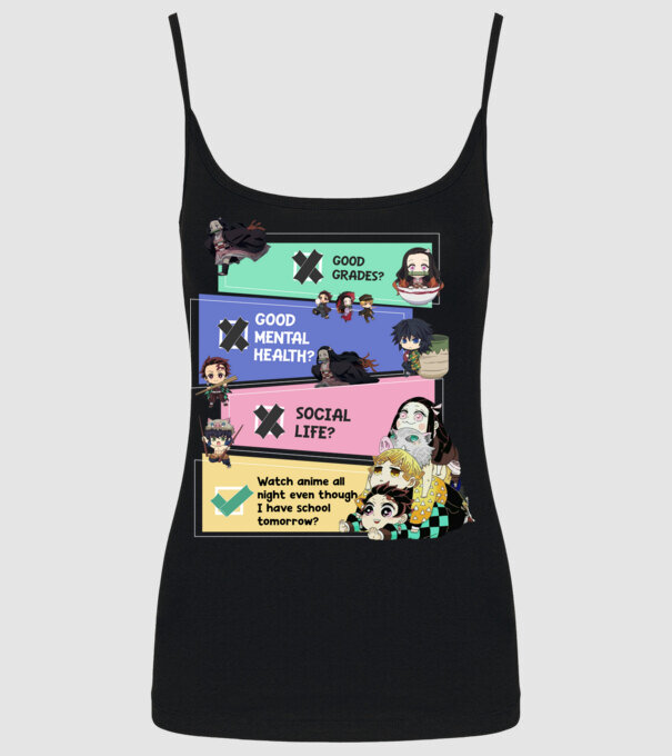 Anime check Demon Slayer model negru pe tricou