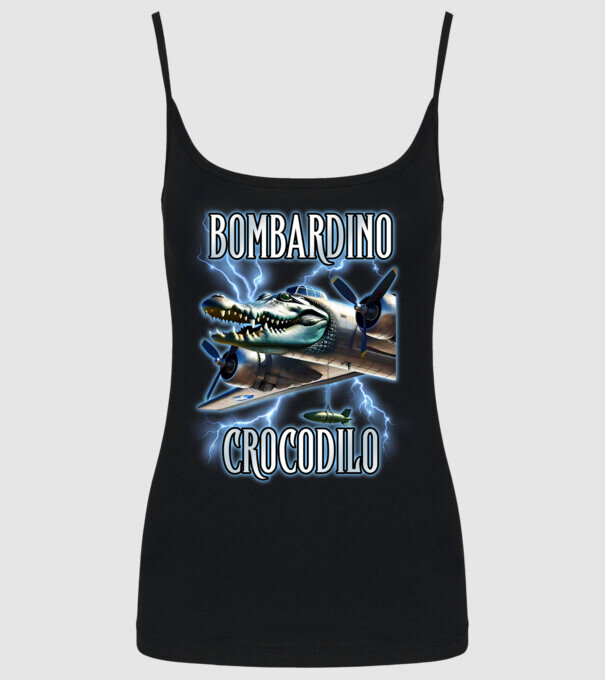 Bombardino Crocodilo model negru pe tricou