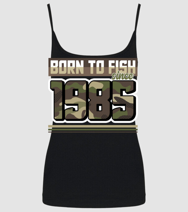 Born to fish since 1985 model negru pe tricou