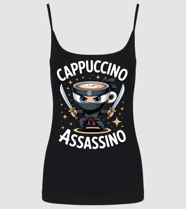 Cappuccino Assassino model negru pe tricou