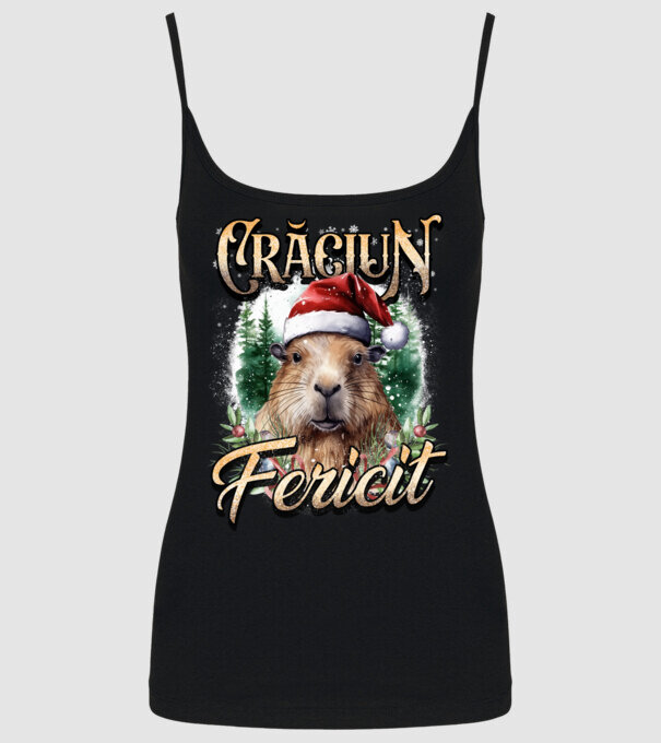 Capybara christmas model negru pe tricou