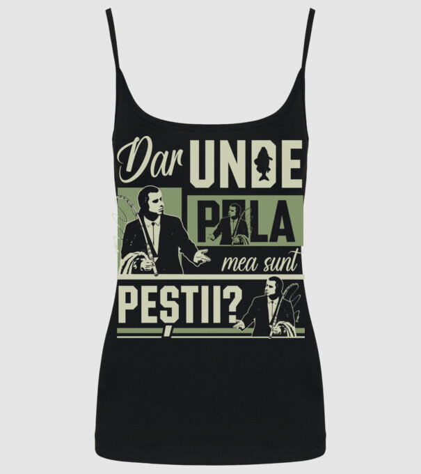 Dar unde p la mea sunt peștii model negru pe tricou