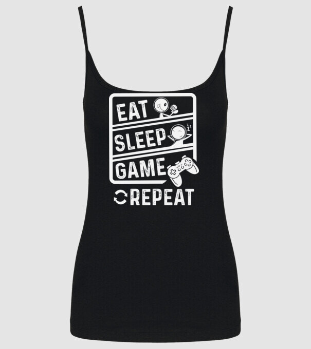 Eat sleep game repeat model negru pe tricou