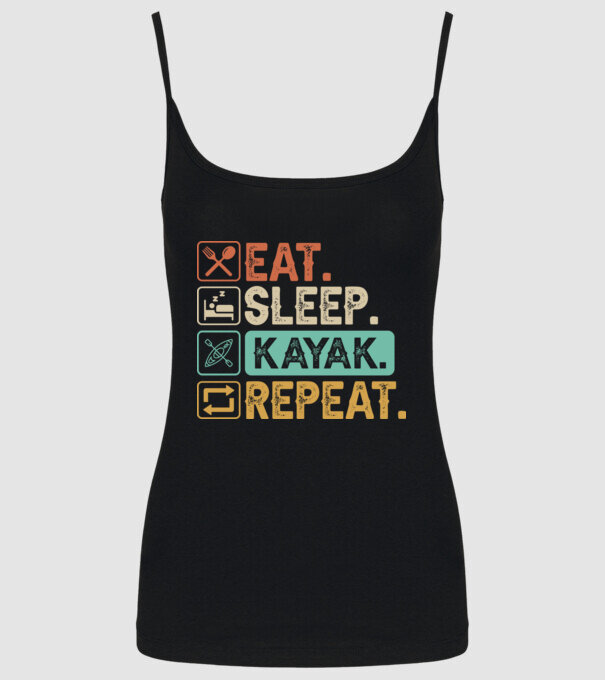 Eat Sleep Kayak model negru pe tricou