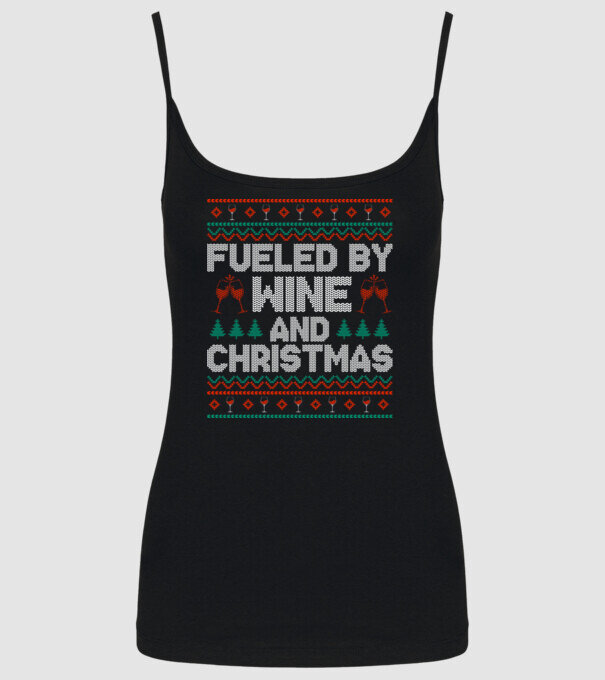 Fueled by wine and christmas model negru pe tricou