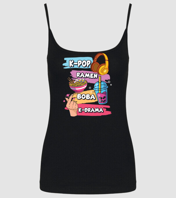 K-POP RAMEN BOBA K-DRAMA model negru pe tricou