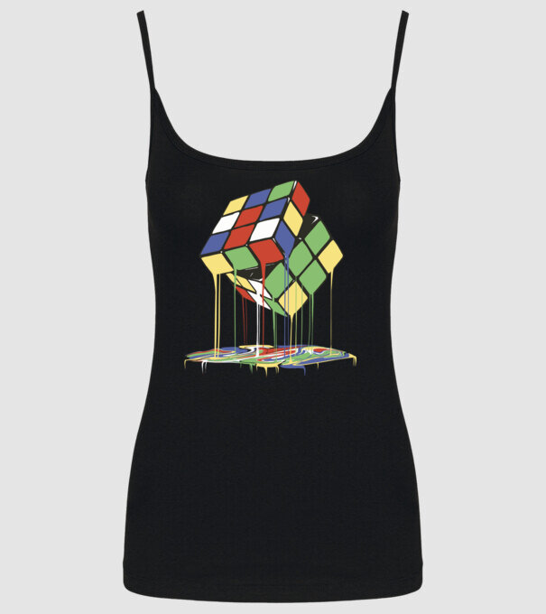 Melting Rubik cube model negru pe tricou