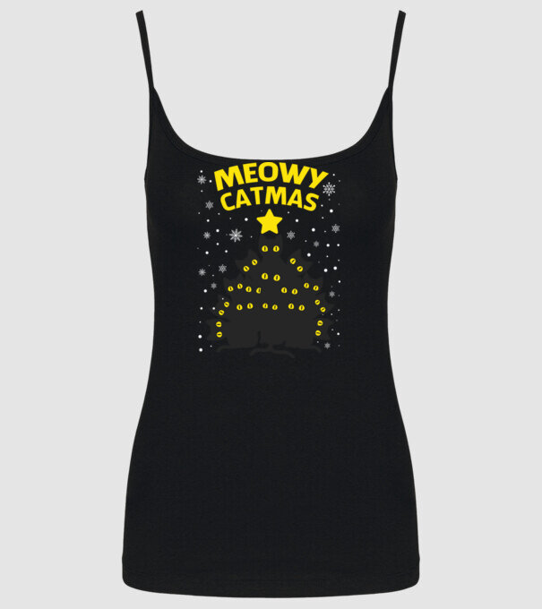 Meowy catmas black model negru pe tricou