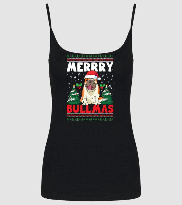 Merry bullmas ugly sweater model negru pe tricou