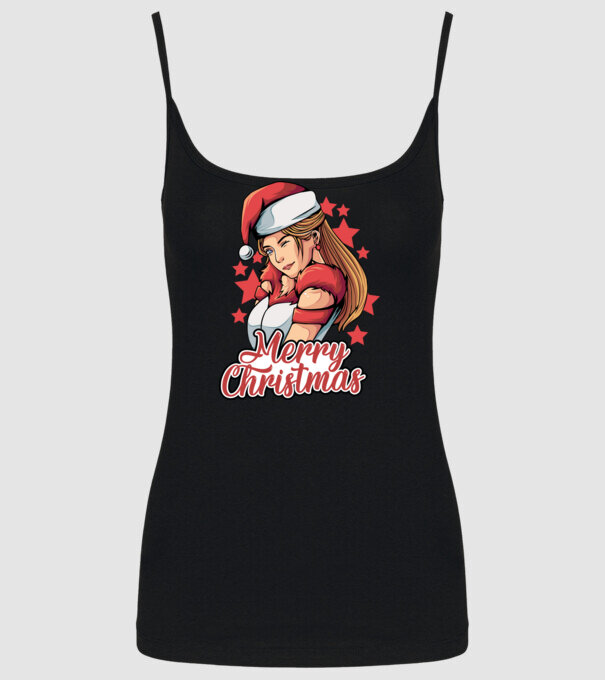 Merry christmas santa girl model negru pe tricou