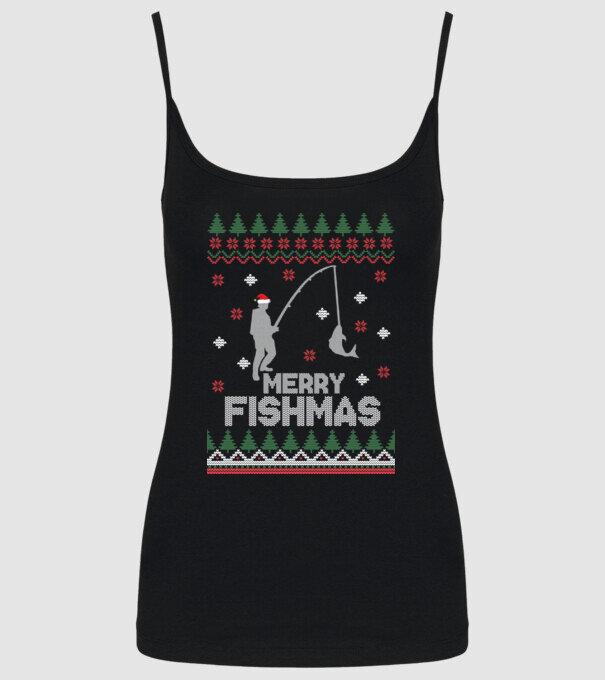 Merry Fishmas model negru pe tricou