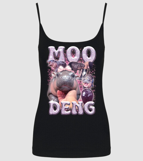 MOO DENG baby hippo model negru pe tricou