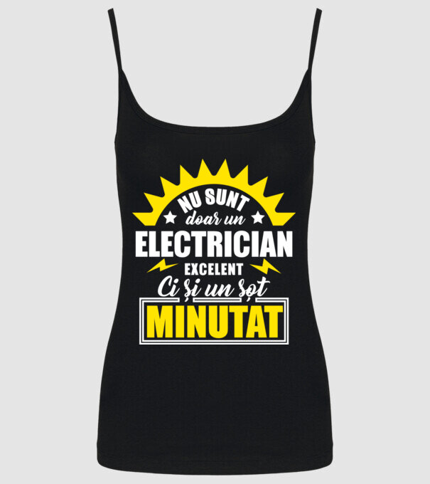 Nu sunt doar un electrician excelent, ci și un soț minunat! model negru pe tricou