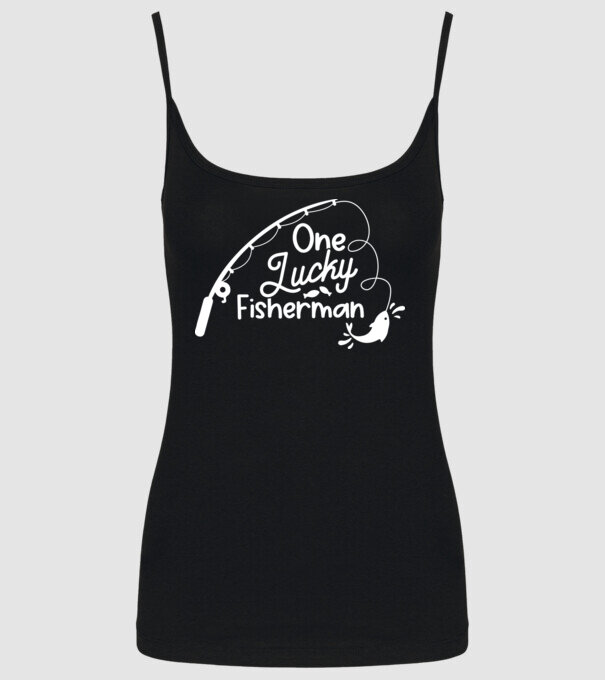 One lucky Fisherman model negru pe tricou
