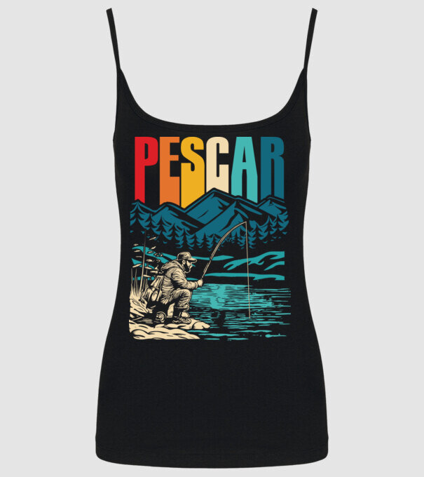 Pescar retro model negru pe tricou