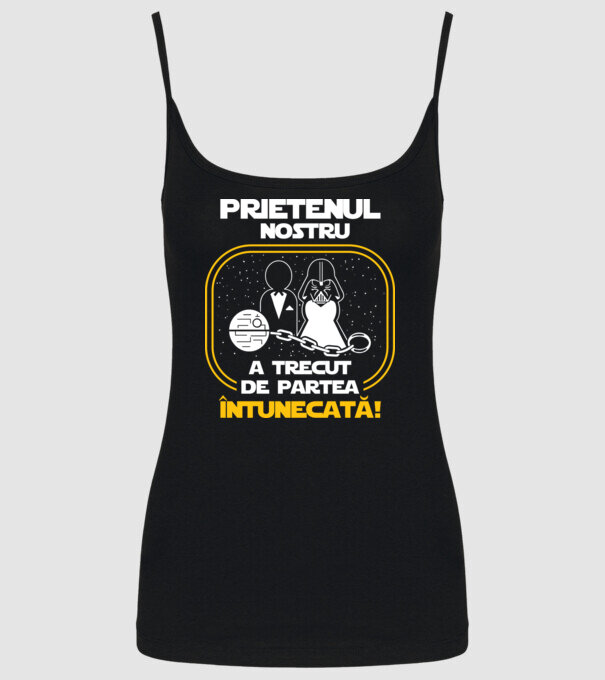 Prietenul nostru a trecut de partea întunecată model negru pe tricou