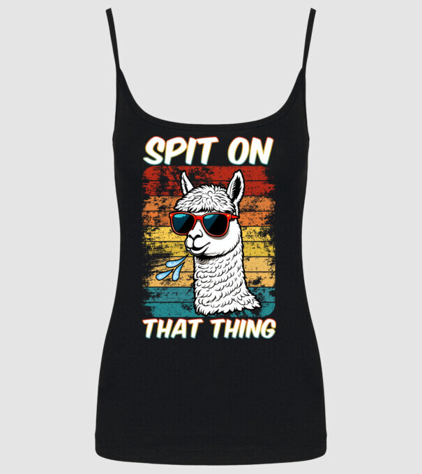 Spit on that thing llama rainbow Hawk Tuah model negru pe tricou
