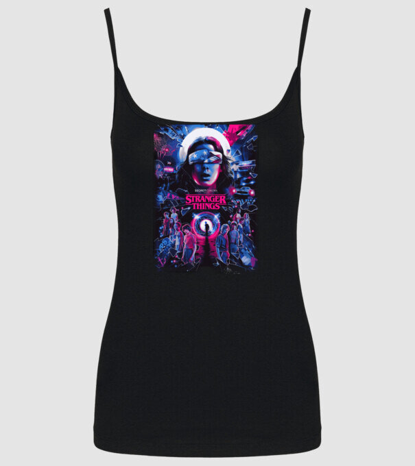 stranger things poster neon model negru pe tricou