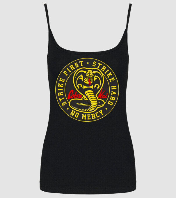 Strike first strike hard cobra kai model negru pe tricou