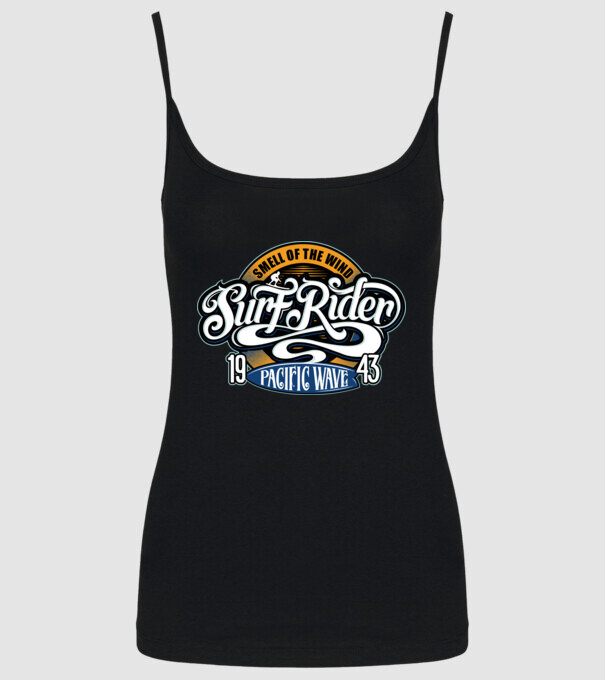 Surf Rider model negru pe tricou