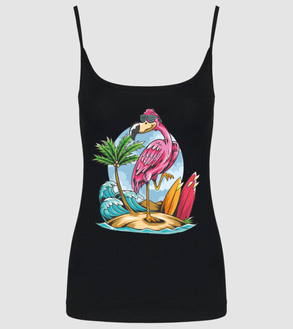 Surfer flamingo model negru pe tricou