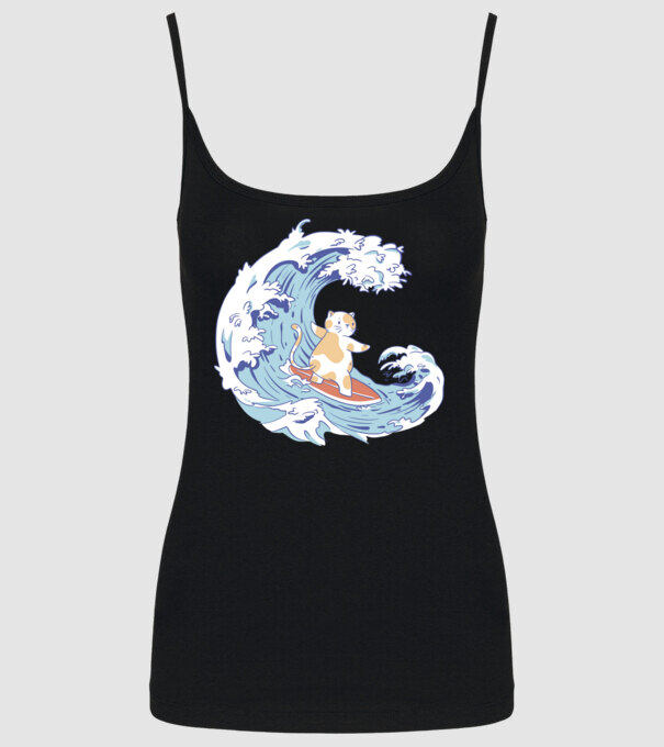 Surfer kitty model negru pe tricou