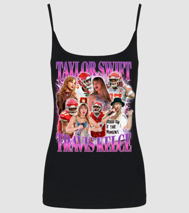 Taylor Swift ERAS Travis Kelce bootleg model negru pe tricou