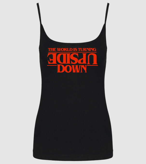the world is turning upside down model negru pe tricou