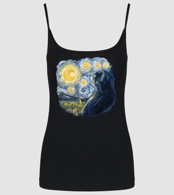 Van Gogh cat model negru pe tricou