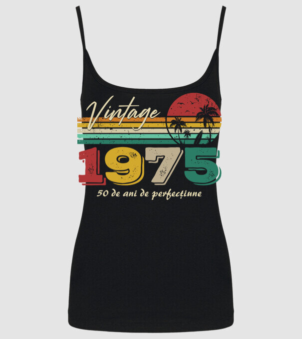 VINTAGE 1975 model negru pe tricou