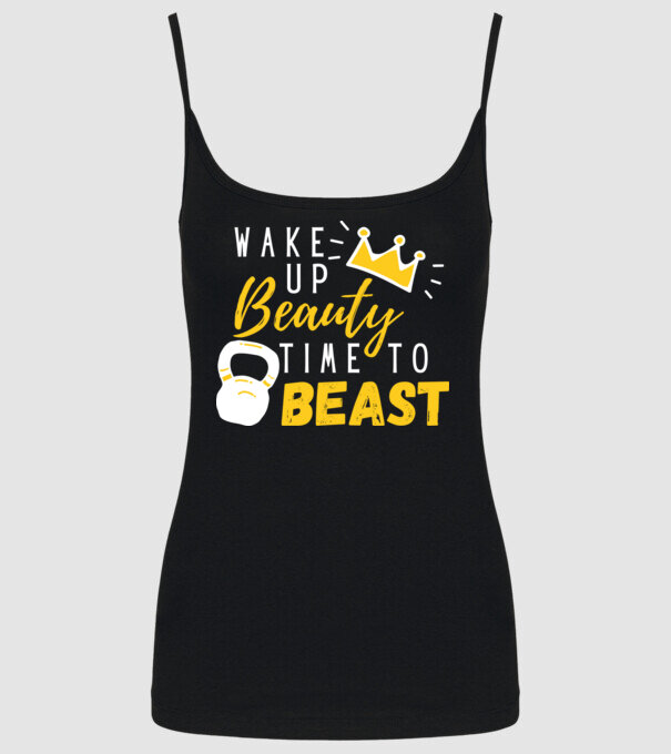 Wake Up Beauty Time To Beast model negru pe tricou
