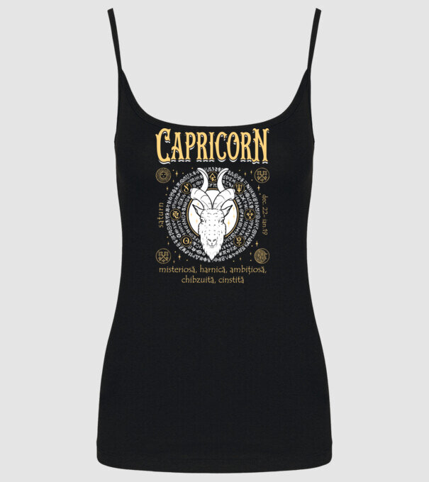 Zodiac femeie CAPRICORN golden model negru pe tricou