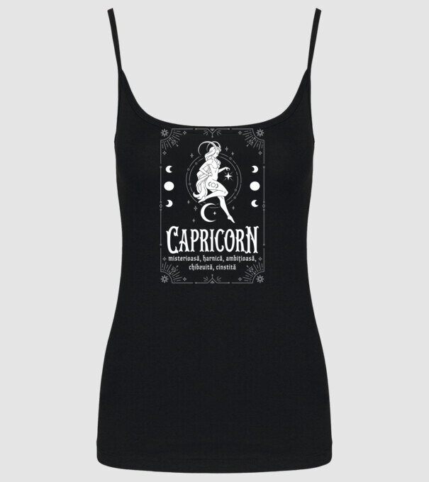 Zodiac femeie CAPRICORN white model negru pe tricou